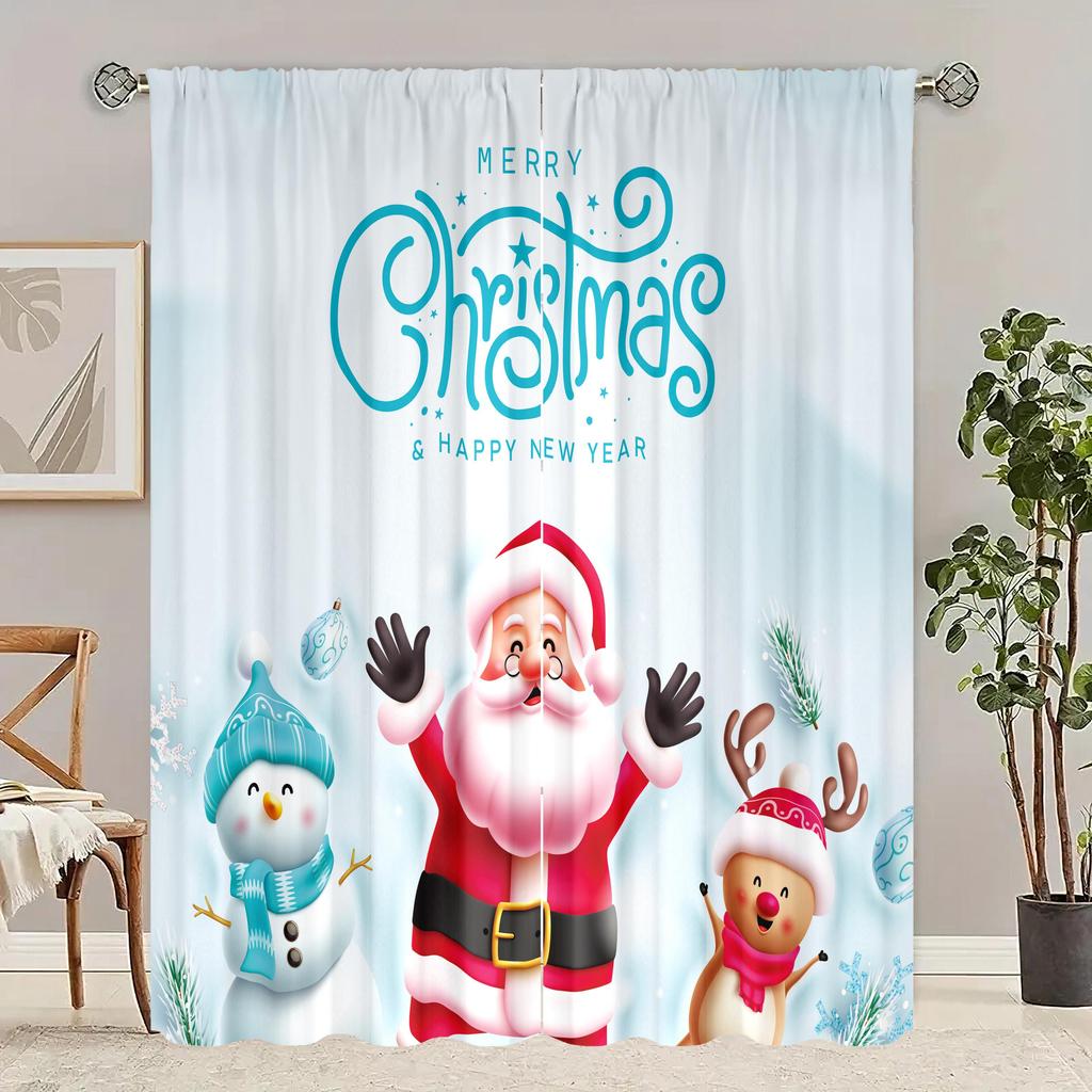 2 Pieces of Christmas Tree Printing Curtain - Polyester Material - Suitable for Bedroom Living Room Study Room Privacy Curtain