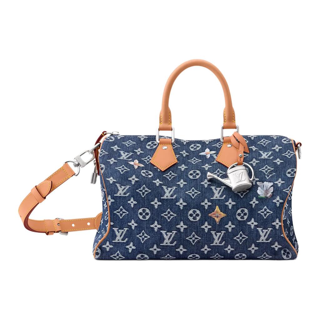 Louis Vuitton Speedy Monogram Floral Denim Shoulder Bag, Crossbody Bag, Handbag Men's Blue M27556
