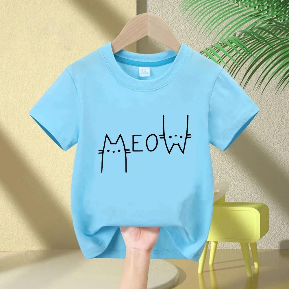 Cute Funny Cat Graphic Print Children Tshirts Summer Cartoon Fashion Casual Tops for Girls Boys ONeck Short Sleeve Tshirts