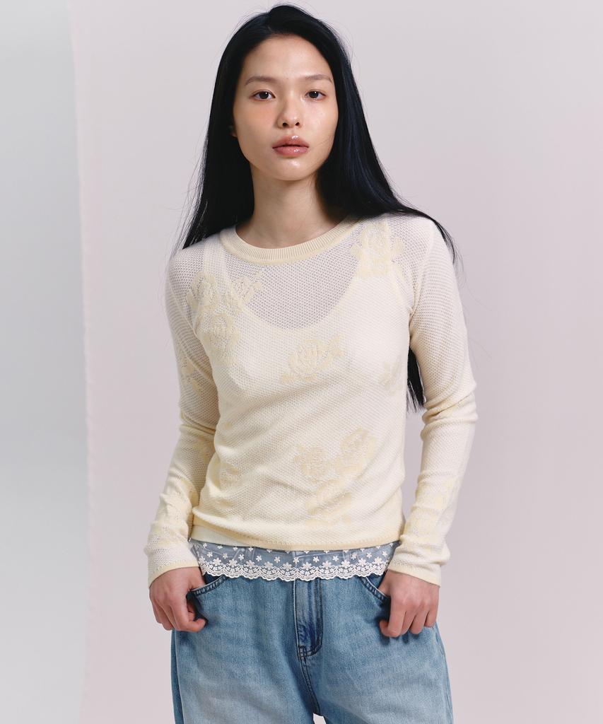MARGARIN FINGERS Rose Jacquard Knit (Cream)