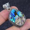Pierre Précieuse Coquille d'Abalone Naturelle Argent Sterling 925 Bijou Pendentif 1.97" W8P01