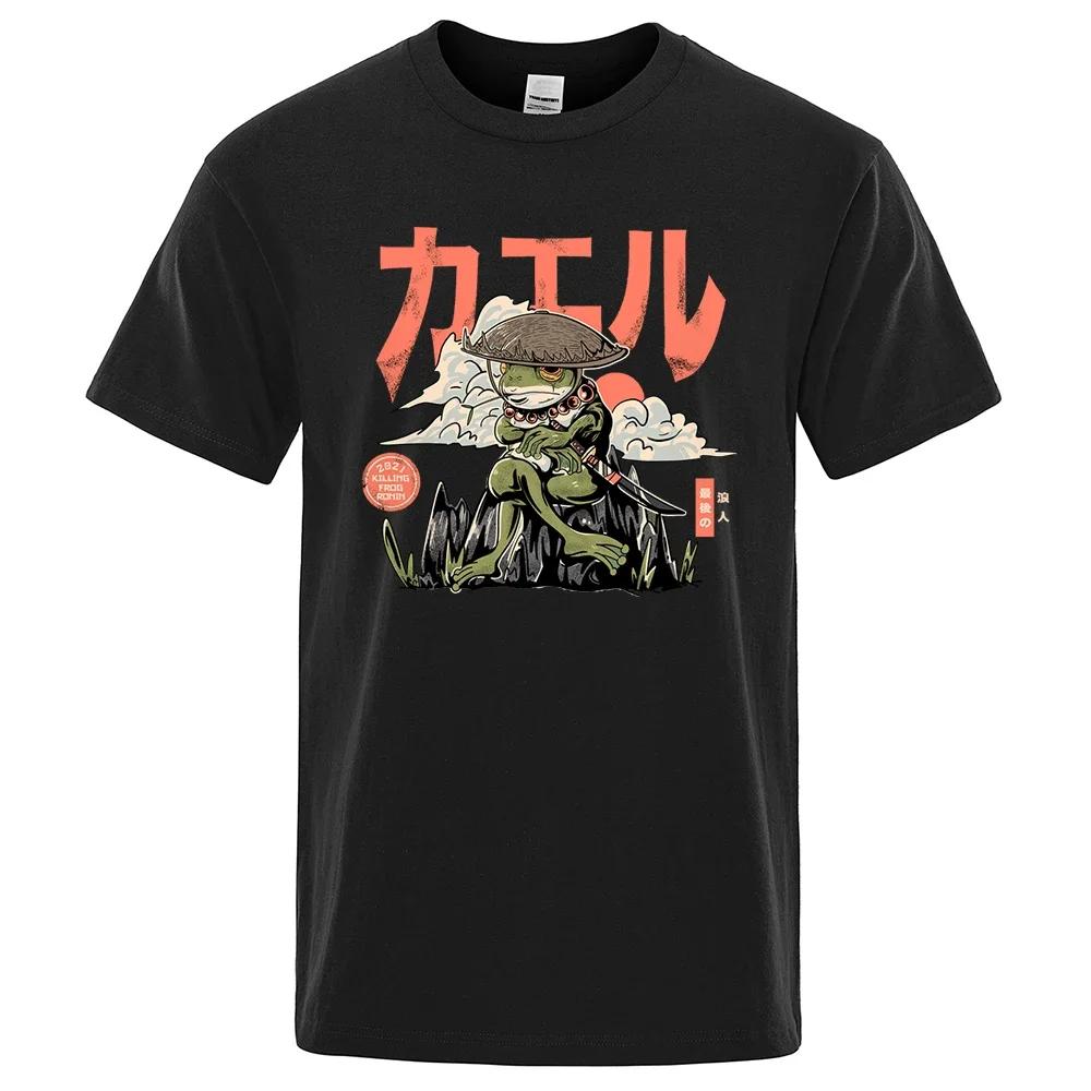Men's Anime The Last Frog Print T-Shirts Fashionable Casual Breathable Crew Neck Shirts Oversized Cotton Short Sleeve Top