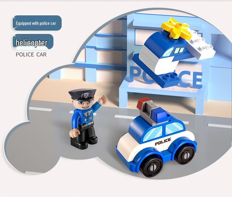 Children's Educational Building Blocks - Police and Fire Station Set with Engineering Vehicles, Large Pieces, Ideal Gift for Boys