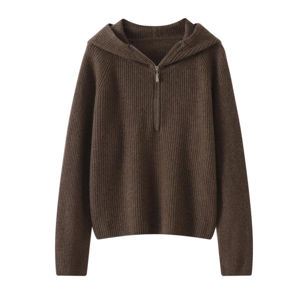 Women's Hooded Cashmere Pullover Sweater - Autumn/Winter, Loose Fit, Long Sleeve, Thick Knit Base Layer