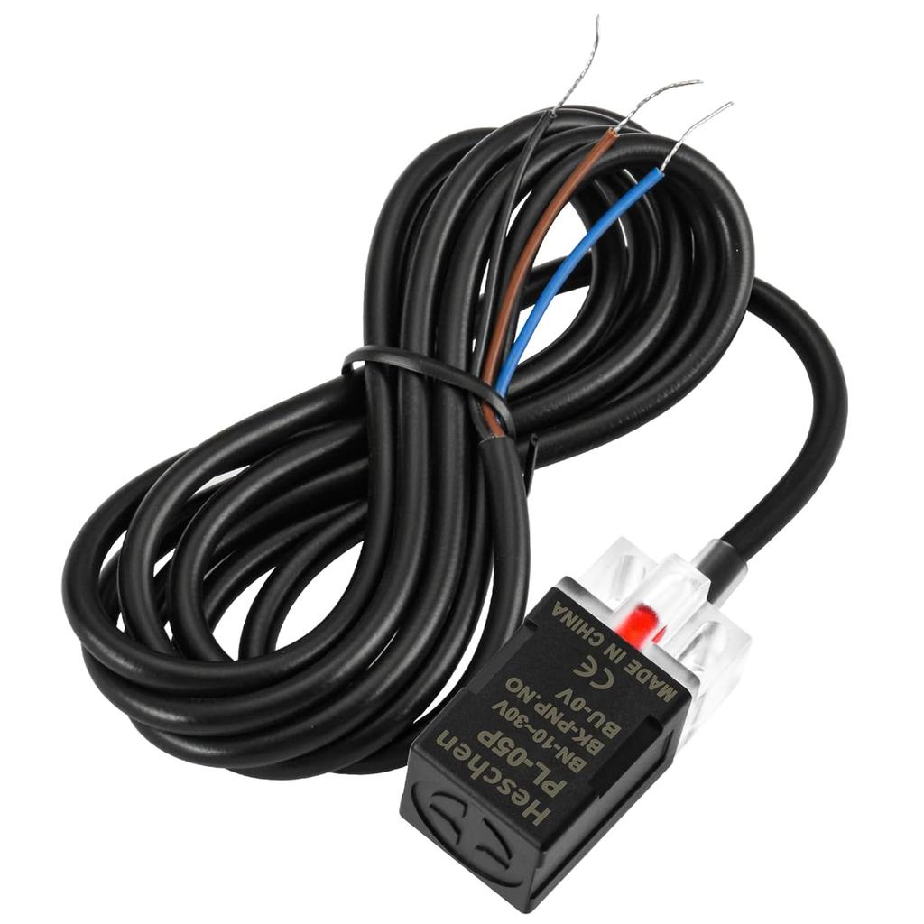 Heschen Square Inductive Proximity Sensor Switch, Non-Shield Type, PL-05P, Detector Distance 5mm, 10-30VDC 200mA, PNP Normally Open(NO), 3 Wire