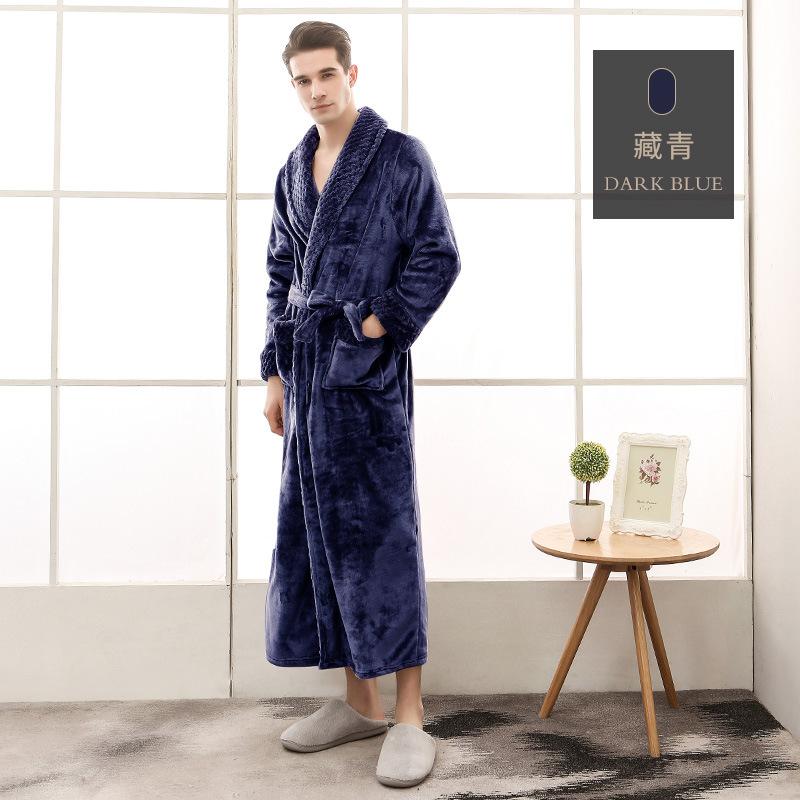 Large Size Men's Autumn Winter Thicken Warm Soft Flannel Bathrobe Couple's Luxe Robe Long Sleepwear
