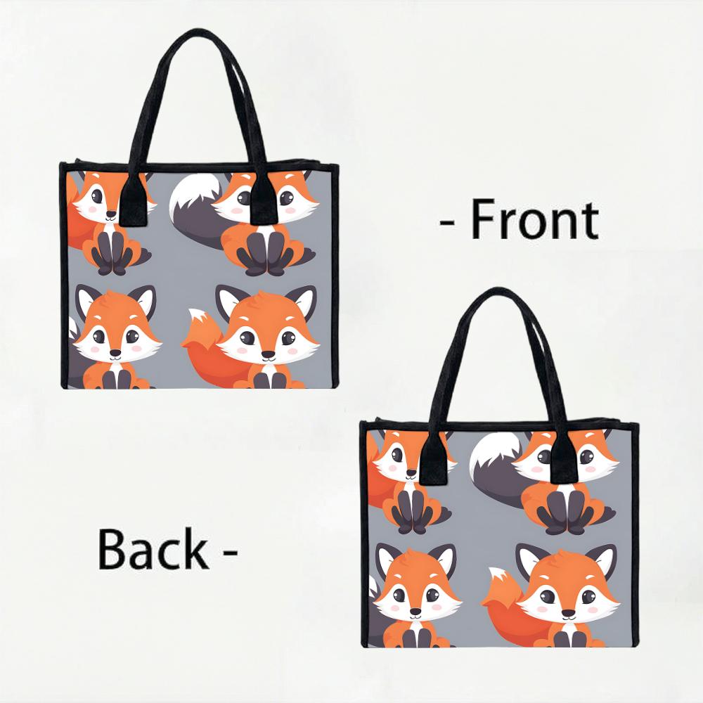 Cute Fox Print Canvas Tote Bag Casual Large Capacity Shopping Handbag