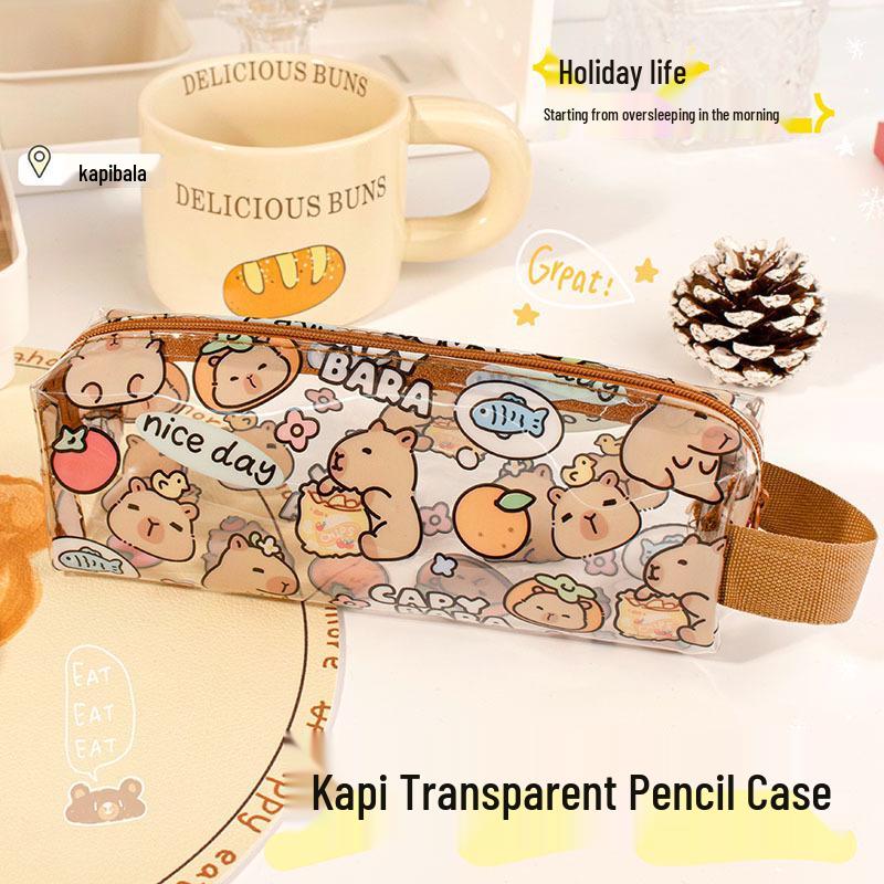 Xiaomeng Capybara Waterproof Transparent Pencil Case - Large Capacity for Primary Students