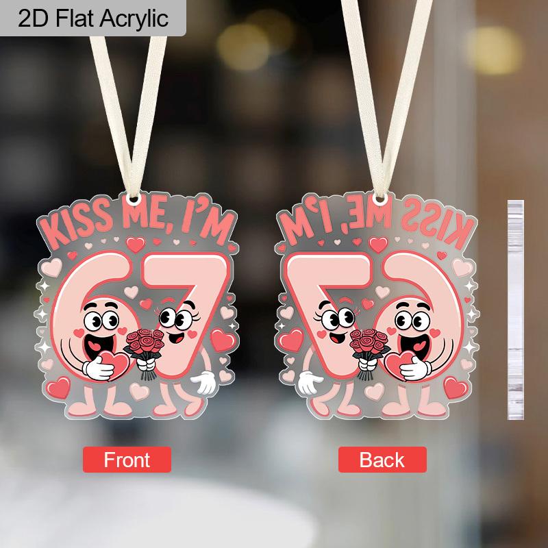 1pc/2pcs Valentine's Day Pink Number 67 Kiss Me Transparent Acrylic Pendant with Milky White Rope, Girlfriend Gift, Wife Gift, Backpack Pendant