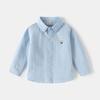 2025 autumn Boys long-sleeved shirt 2025 new baby striped embroidered shirt Korean version loose shirt