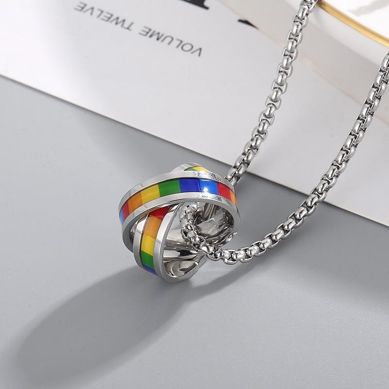 Rainbow Titanium Stainless Steel Unisex Necklace – Seven-Color Pendant Jewelry for Couples