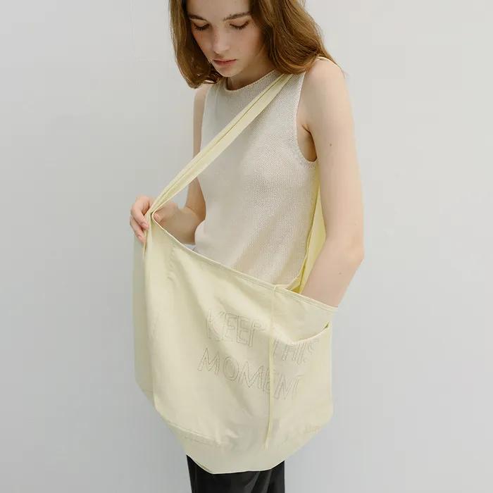embroidery big shoulder bag (lemon yellow)