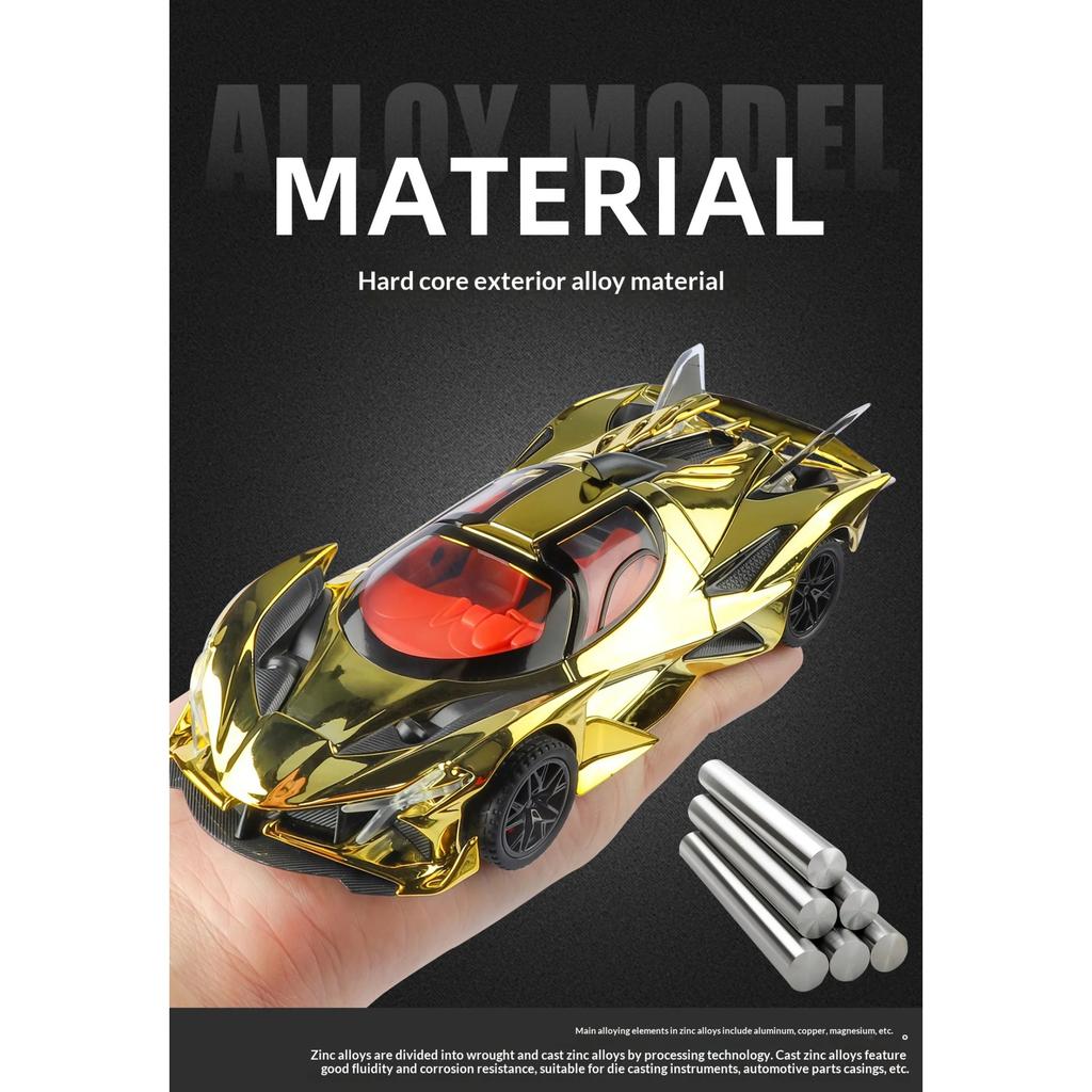 Simulation 1/32 Apollo EVO Electroplated Alloy Car Model Colorful Sports Car Ornaments Sound and Light Pull Back Children's Toys