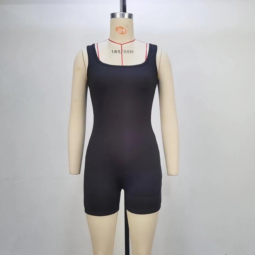 

2024 Осень Женский Однотонный Облегающий Комбинезон С Открытой Спиной Для Спорта Фитнеса