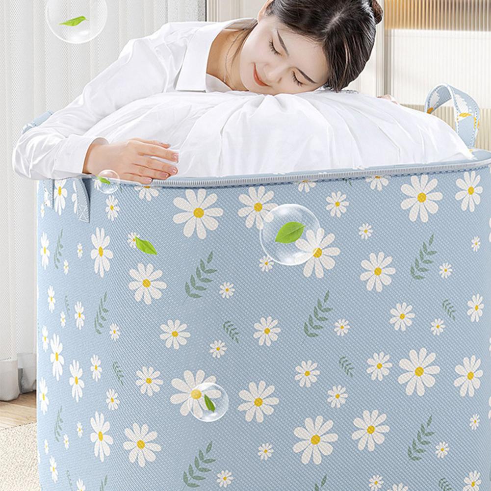 100/140/180/210L Closet Organizers Large Capacity Daisy Quilt Bins Space-Saving Stackable for Blanket Comforter Clothing Bedding