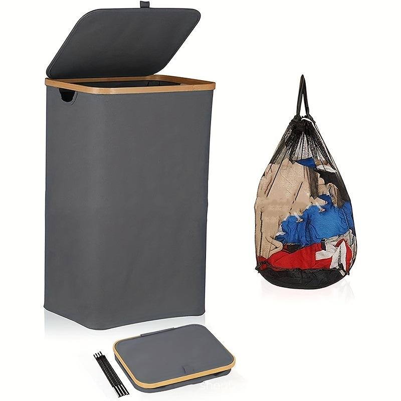 Bamboo + Oxford Cloth Collapsible Clothing Storage Laundry Basket with Lid