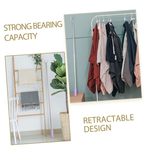 DOITOOL Stainless Steel Telescopic Rod, Hanger, Dressing Aid Stick, Curtain Hook, Claw, Reach Hook, Dress Stick Tool, Steel Fork, Purple, Aluminum
