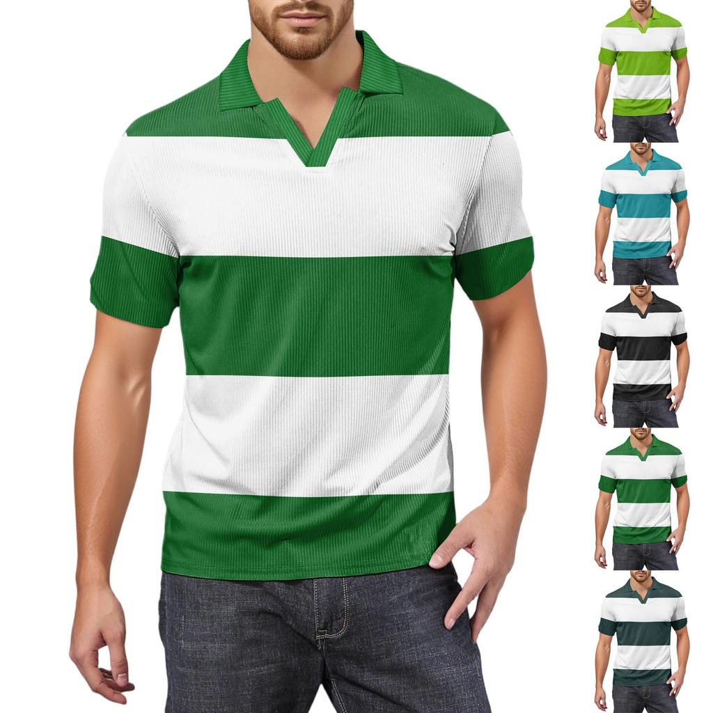 Moda Hombre Top Estampado Cuello en V Manga Corta Camiseta de Golf