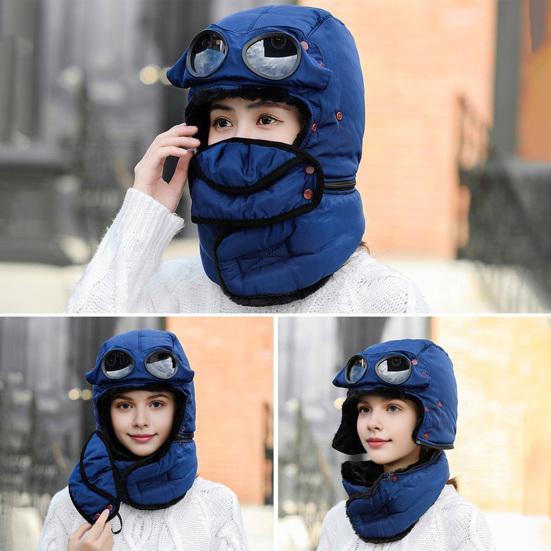 Lei Feng Hat Winter Thermal Hat with Goggles 3-in-1 Trapper Aviator Hat Face Guard Earmuffs Winter Snowmobiling Hiking Cold Weather Headgear