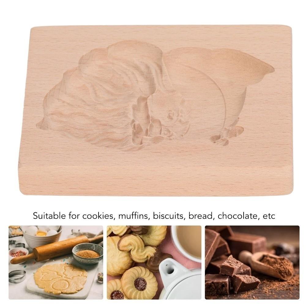 Natural Beech Wood Wooden Cookie Mold Deer Santa Claus Christmas Tree Reindeer Cookie Cutter Easy Release Carved Pattern
