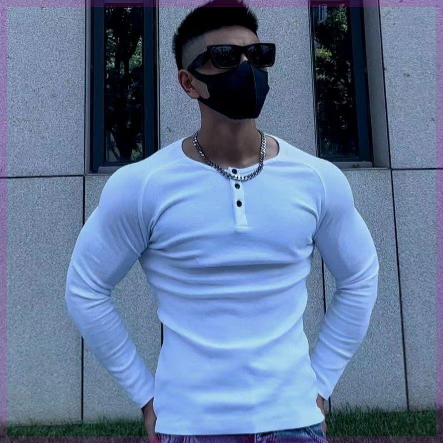 

Американский уличный тренд Весна Новая однотонная футболка Мужская V-образный вырез Свободный крой На пуговицах Свободный Повседневный Универсальный Лоскутный Плиссированный Топ с длинным рукавом L белый