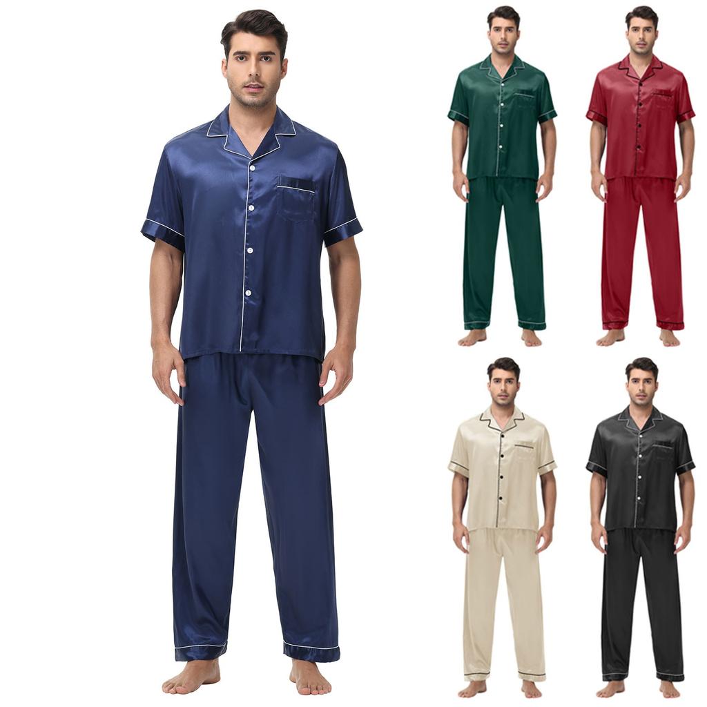 Large Men's Short Sleeved Shorts Satin Summer Casual Home Wear Pajama Set