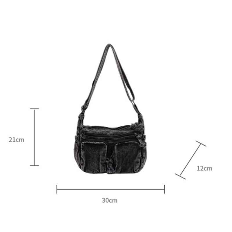 Vintage Denim Shoulder Bag Women's Large Capacity Messenger Bag Multi-pockets Satchel Bags Adjustable Strap Ladies Crossbody Bag