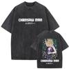 Japanese Anime Chainsaw Man Washed Vintage Print Tshirt Cartoon Reze Graphic T Shirt Men Women Manga Casual Oversized T Shirts