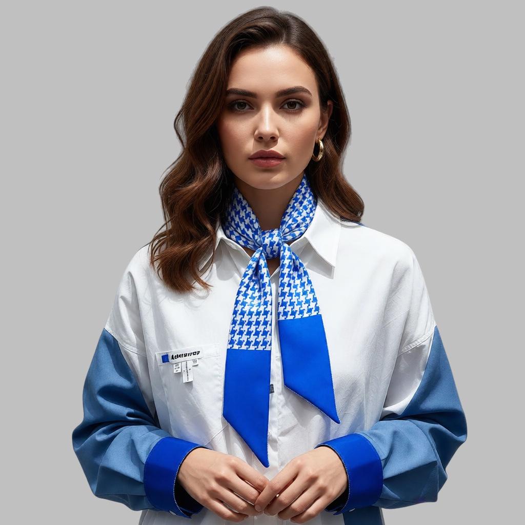 Korean Retro Houndstooth Silk Scarf: Women's Flowy Long Strip, College Style Hair & Bag Accessory