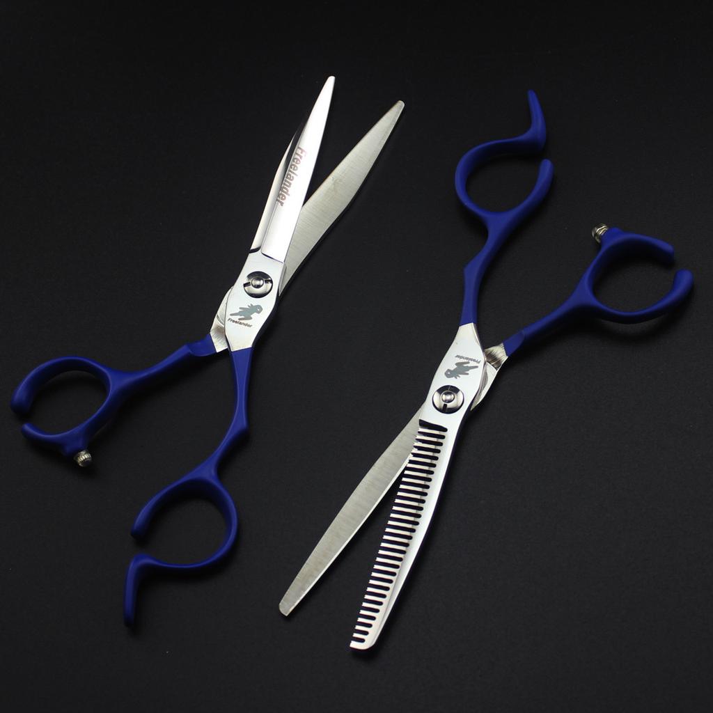 6.0 Inch Blue Paint, Notched Handle, Hair Scissors, Hair Scissors, Flat Scissors, Bangs Scissors