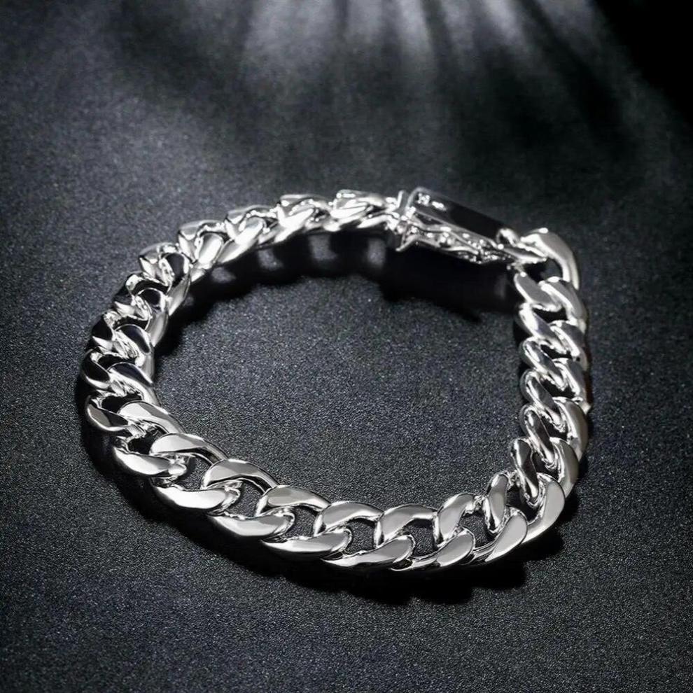 High Men Jewelry 925 Sterling Silver Sets 10MM Link Chain Necklace Bracelet Sets For Male