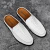 Genuine Leather Loafers Classic Half Shoes for Men Casual Shoes Crocodile Pattern Outdoor Half Slippers Non-slip Mules Moccasins