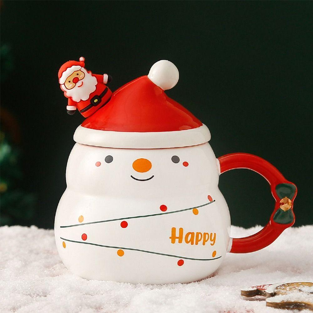 New Design Creative Christmas Mug With Straw Lid Holiday Gifts Couple Cups Ceramic Ceramic Coffee Cup Children'S Gift