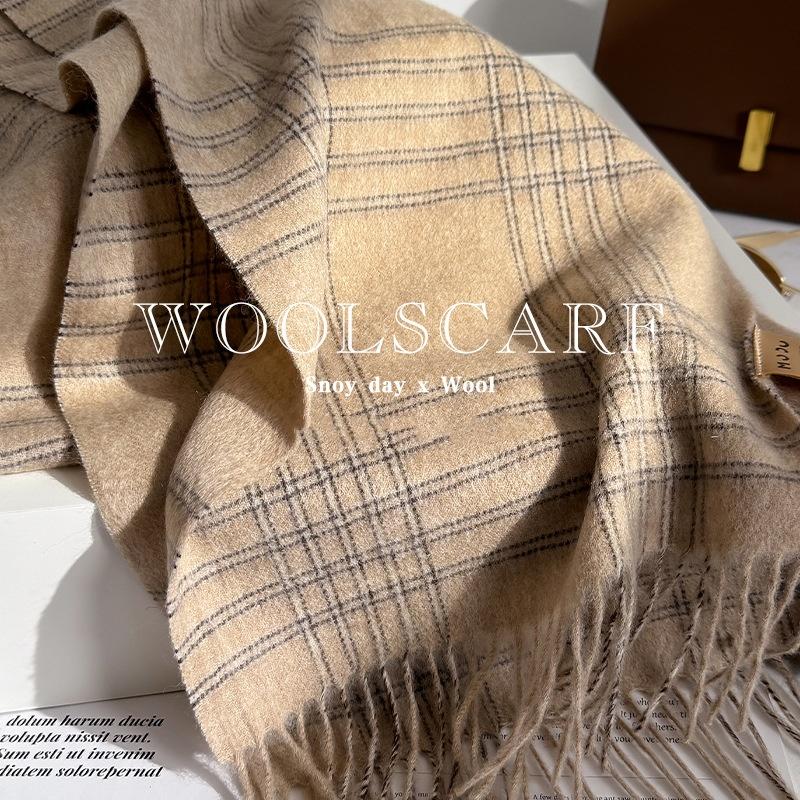 Wool Winter Scarf For Women Vintage Preppy Style Plaid Cashmere Scarves Hijab Solid Shawl Female Pashmina Bandana Scarves