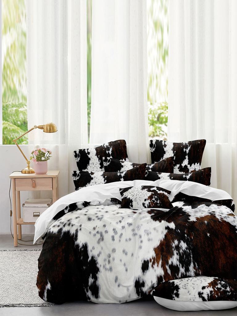 3pcs/set Cow Pattern Duvet Cover Set(1 Duvet Cover & 2 Pillowcase), Polyester Bedding Set For All Season