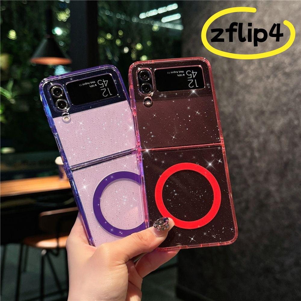 Suitable for Samsung Zflip6 Mobile Phone Case Zflip7 Magnetic Folding Zflip5 4th Generation Transparent Glitter Protective Case