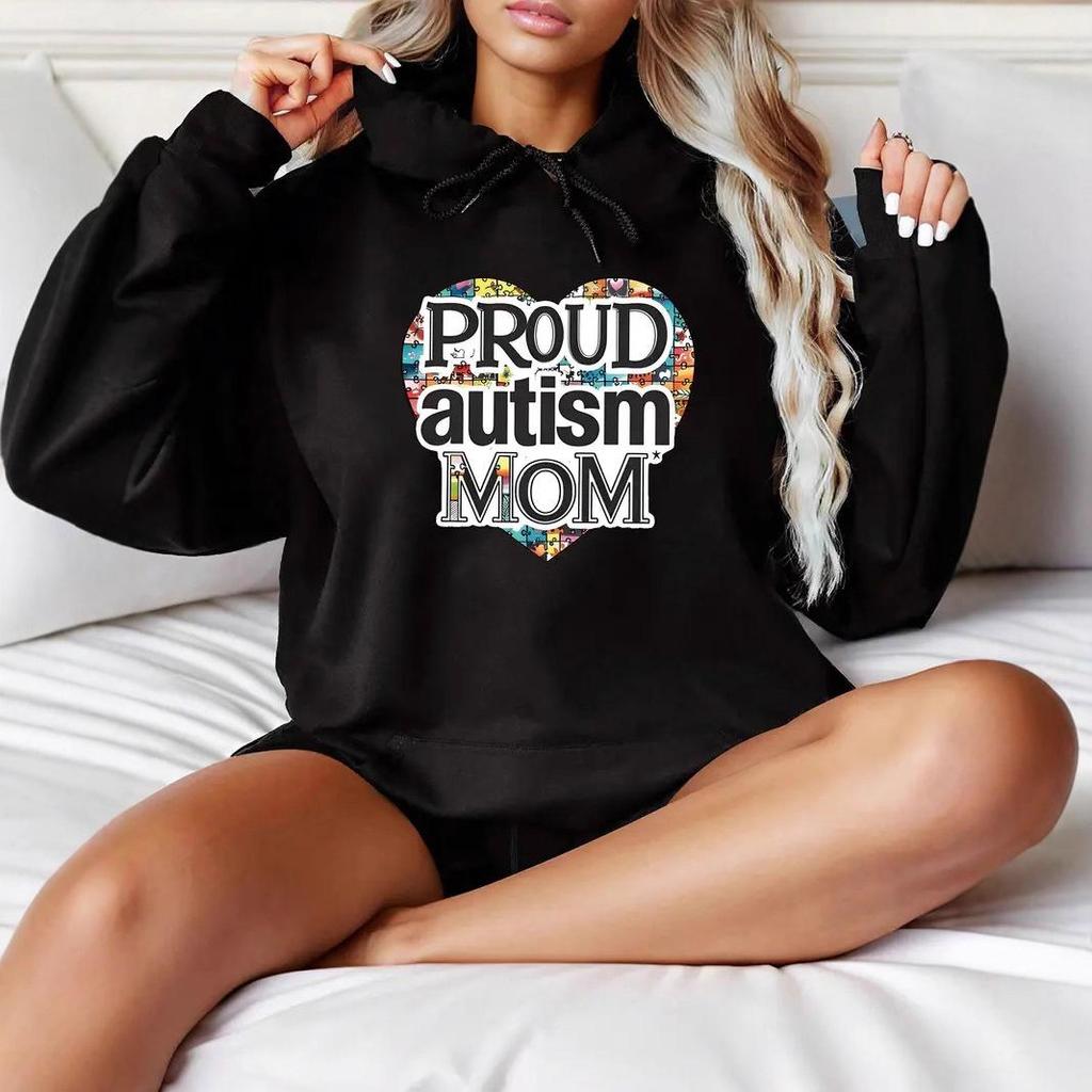 Heart & Letter Winter Hoodie - Loose Fit, Long Sleeve, Fashion Pullover
