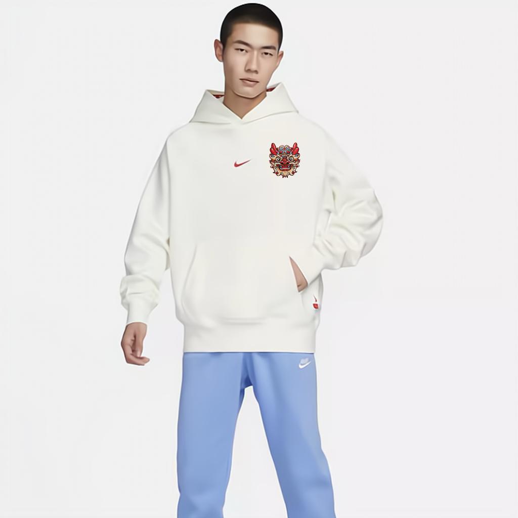 Nike Dragon Dance New Year Series Logo Lion Pattern Fleece Hoodie Men Hoodies Sail-White FZ6373-133(TEAM378-GCST-X1)
