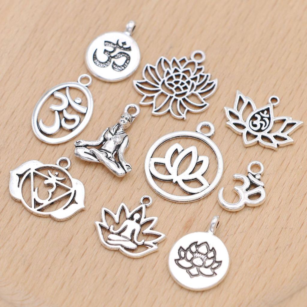 10Pcs Silver Plated Yoga Charms Pendant For Jewelry Making Necklace Earrings Bracelet Diy Findings Craft Mix