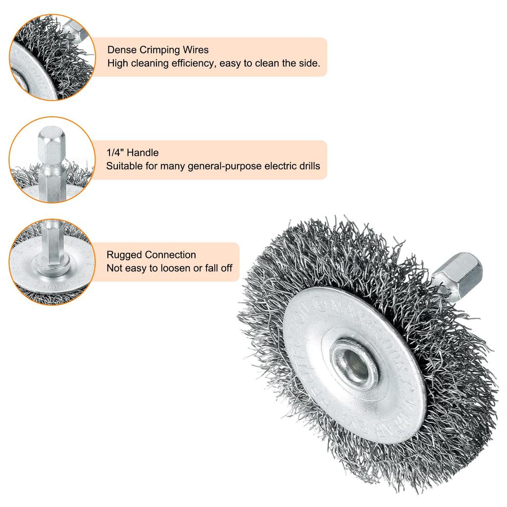 uxcell Drill Wire Abrasive Wire Wheel with Hex Carbon Steel Cup Coarse Drill Attachment for Rust and Paint Removal Bristles, 8-Pack, 2" Diameter, 1/4"