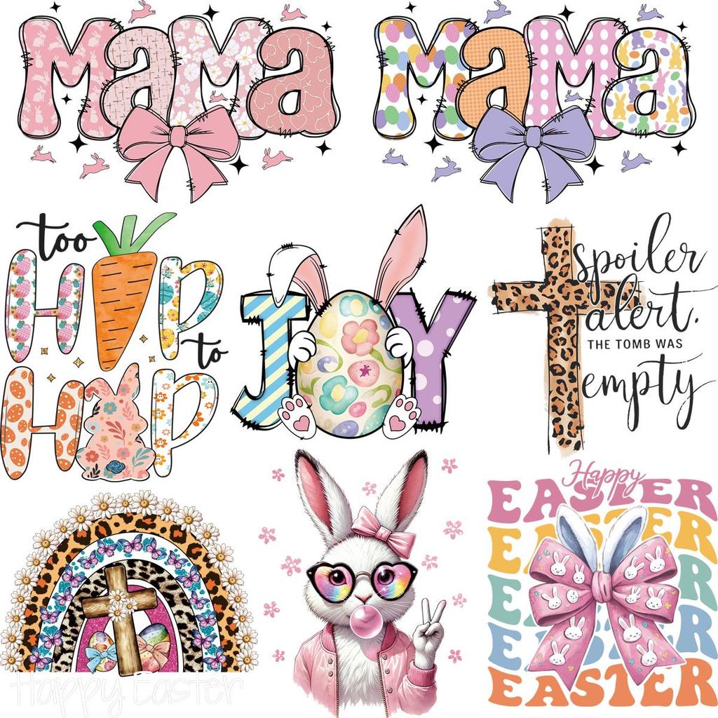 Easter Bunny Letter Patches Rabbit Diy Parches Ropa Heat Press Appliqued Clothes Stickers Hoodies T-Shirt Iron On Patches