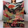 GUOYU Decke Überwurfdecke Chinoiserie Anthrazit Koralle Pagode Flanell Fleece Überwurfdecke Japanischer Asiatischer Stil Decke Pagode und Blume