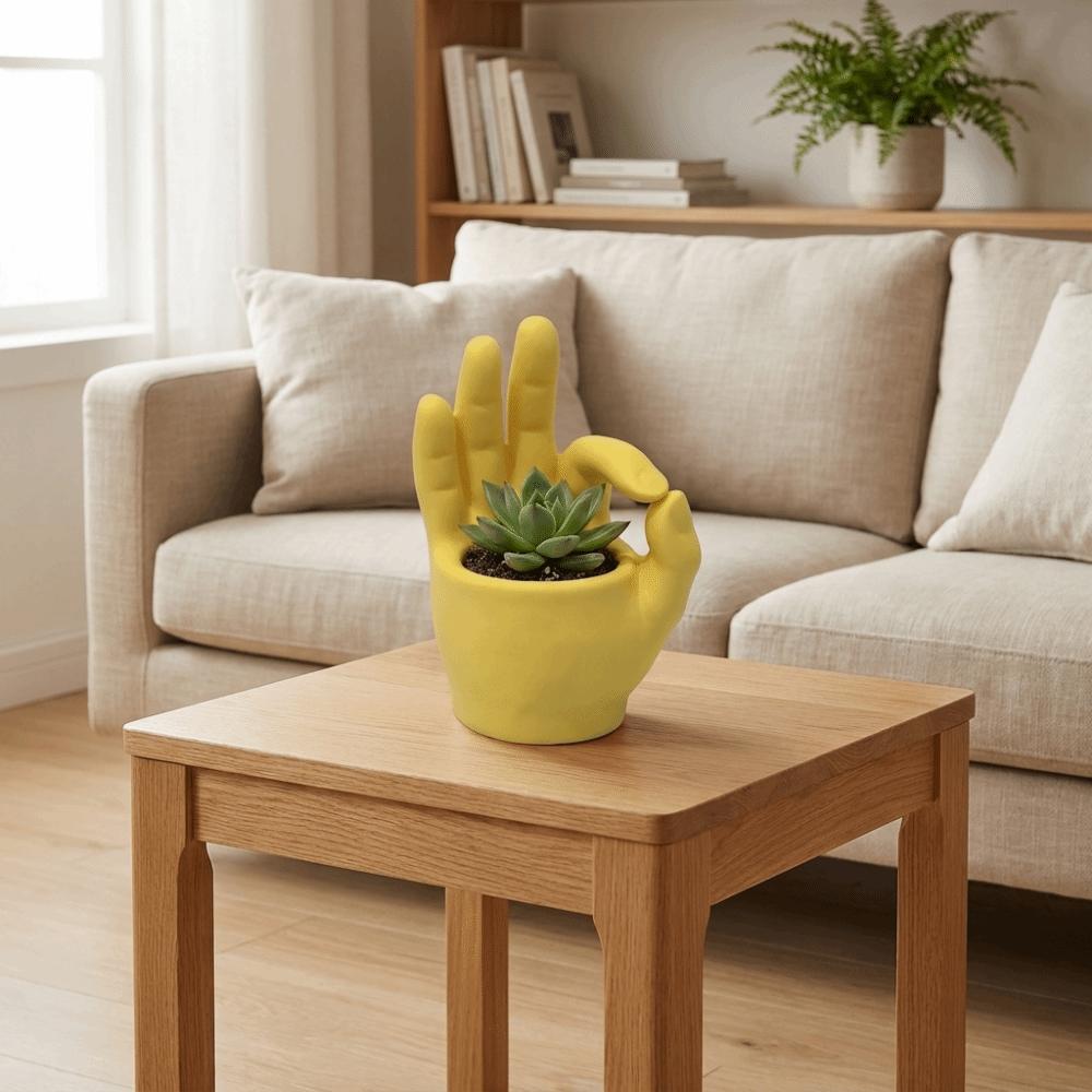 Novelty OK Gesture Planter Unique Shape Desktop Flower Pot Hand Sculpture Decor Home Decor