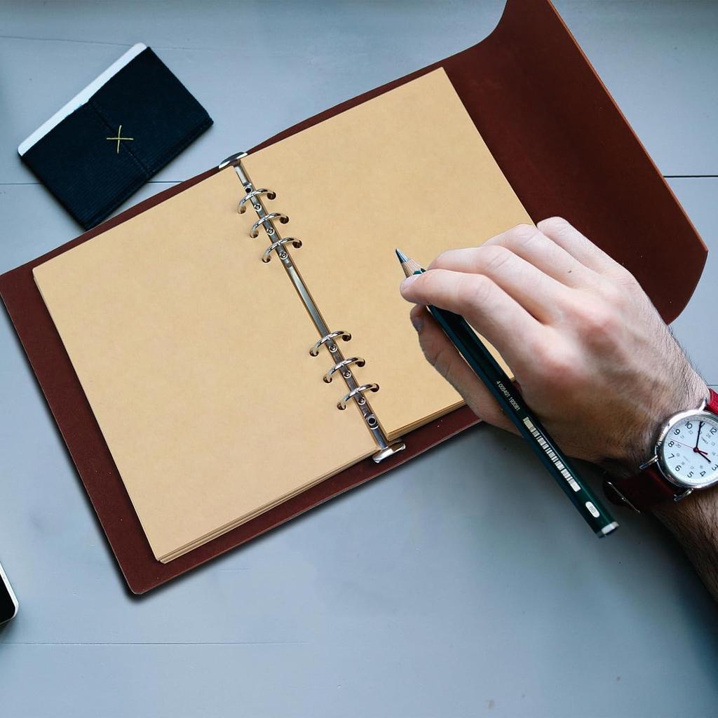 A5 Refill Paper, Unlined Blank Kraft Paper,100GSM Thick Refillable Paper 6 Hole Filler erts Loose Leaf Paper,for A5 6 Ring Binder,80 Sheets (160