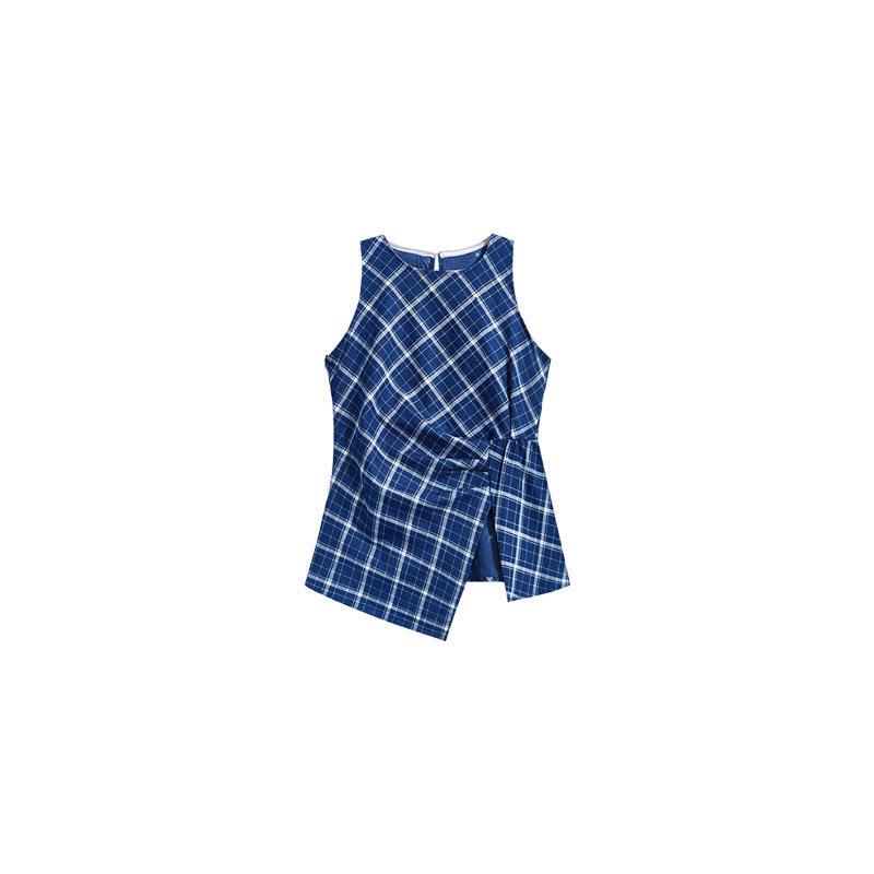 2025 Summer Trendy Plaid Sleeveless Top & Wide-Leg Pants Set Small