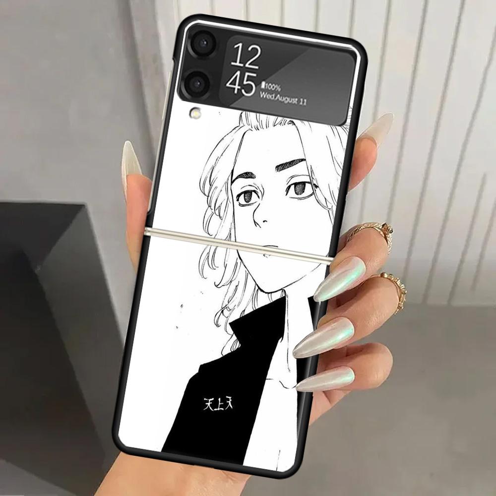 Tokyo Aevengers Black Anime Hard PC Phone Case For Samsung Galaxy Z Flip 7 6 5 4 3 Black ZFlip7 ZFlip6 Flip5 Flip4 Flip3 5G Prin