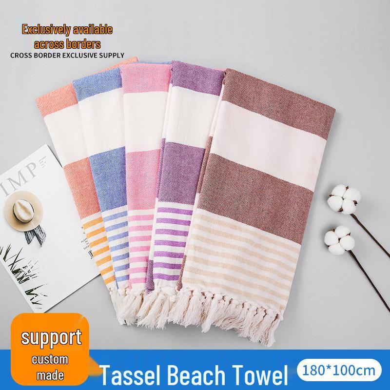 Turkish Stripe Polyester Cotton Tassel Bath and Beach Towel