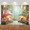 2D Flat 1pc Polyester Banner - Magic Forest Mushroom House Design, Suitable for Party and Photography Backgrounds