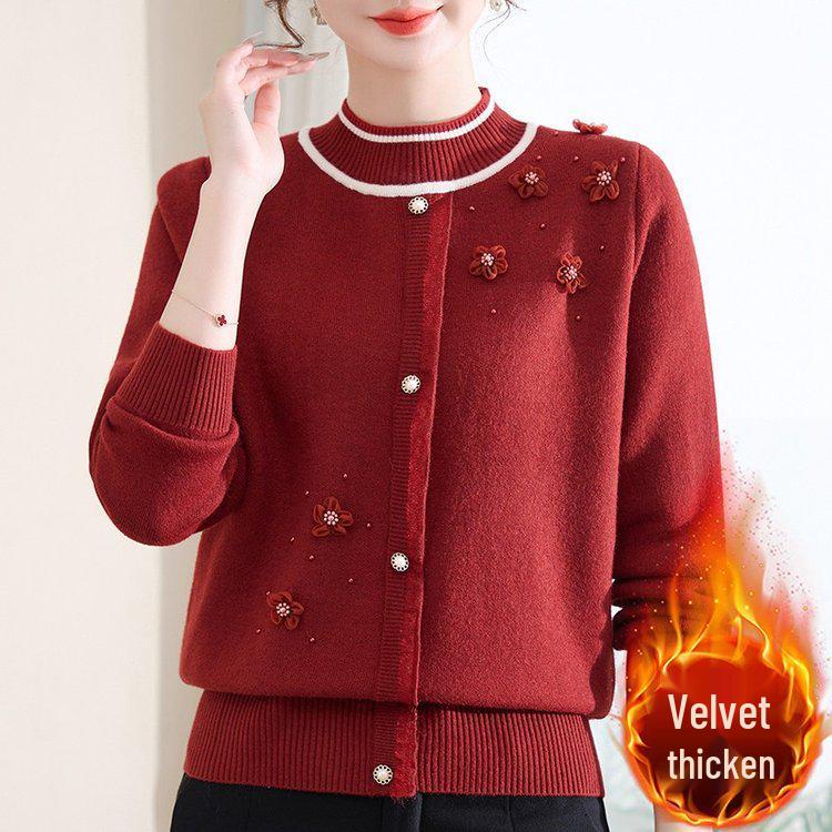 

Plus Velvet Winter Knit Sweater: Thick Half-High Collar Warm Top for Moms 5XL suitable for 150-165 jin