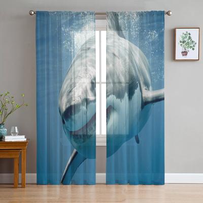 Cortinas transparentes de tubarão marinho, cortinas de tule para sala de estar, janela, quarto, cozinha, decoração para casa, cortinas de voile